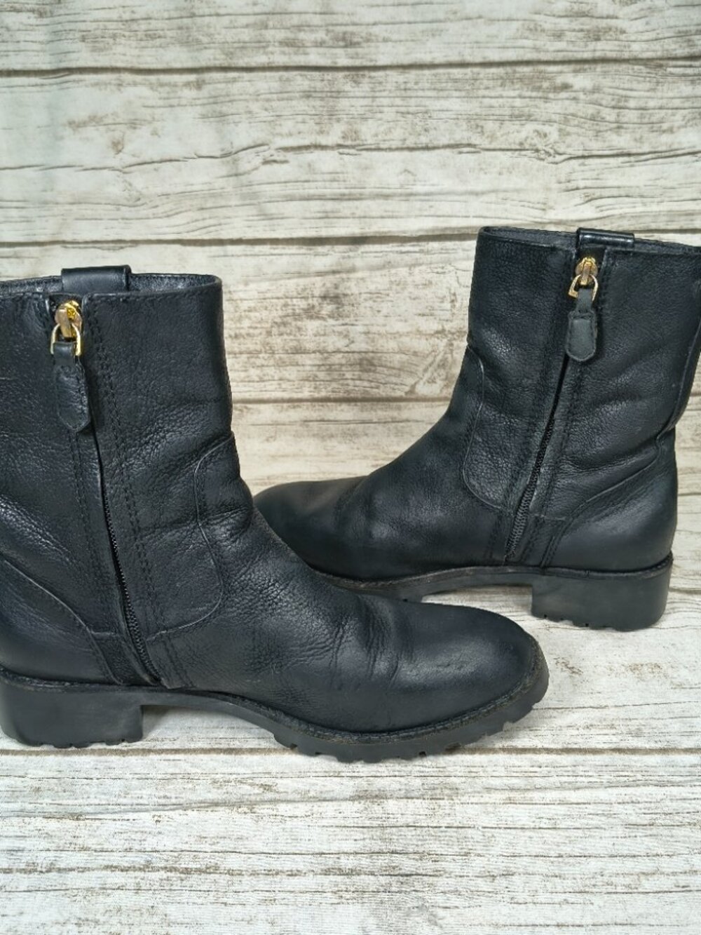 Tory Burch black Leather Moto Booties Women Size 7 - Picture 5 of 9
